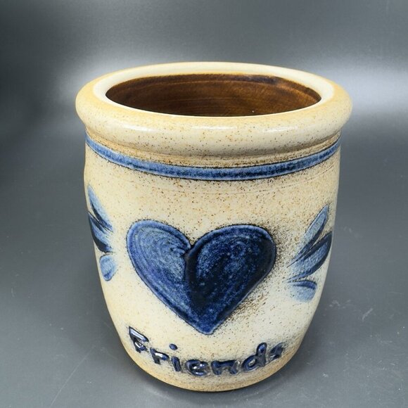 2000 Shadow Lawn Friends Salt Glazed Stoneware Rowe Pottery Vase Utensil Holder - Picture 11 of 12